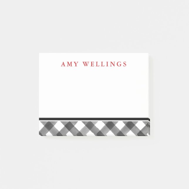 Buffalo Check Black & White Plaid Personalised Post-it Notes (Front)
