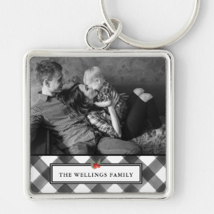 Buffalo Check Black & White Rustic Custom Photo Key Ring