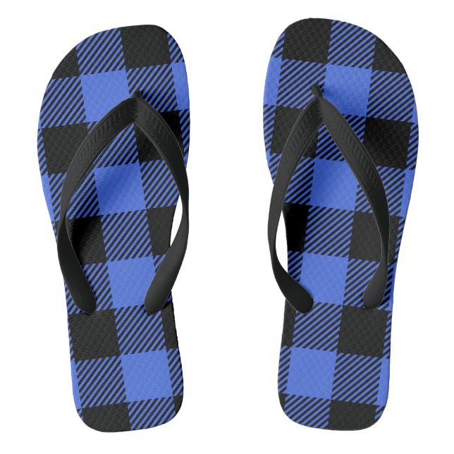 Buffalo Check Blue & Black Lumberjack Plaid Decor Jandals (Footbed)