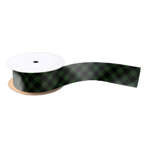 Buffalo Check Celtic Green and Black Squares Plaid Satin Ribbon