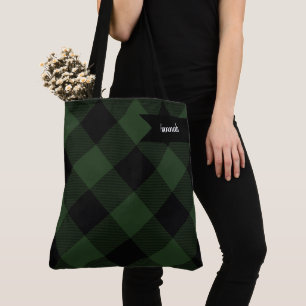 Buffalo Check Celtic Green and Black Squares Plaid Tote Bag
