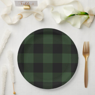 Buffalo Check Celtic Green and Black Symmetry Paper Plate