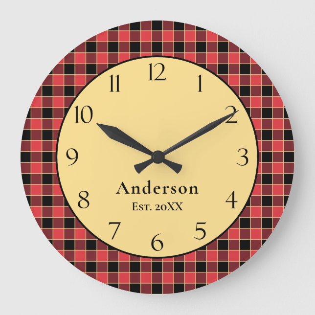 Buffalo Check Custom Colours SVG Personalised Name Large Clock (Front)