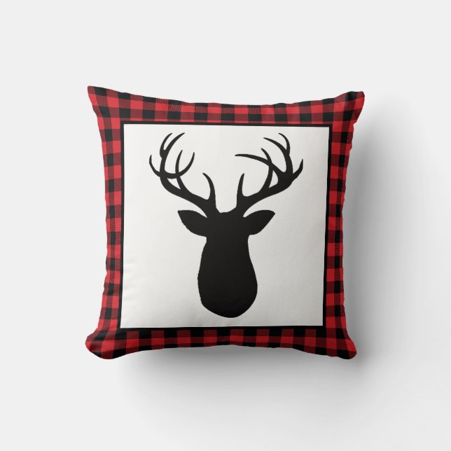 Buffalo Check Deer Wilderness Cabin Throw Pillow (Front)