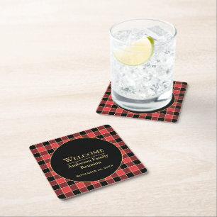 Buffalo Check Family Reunion Custom Colors SVG Square Paper Coaster