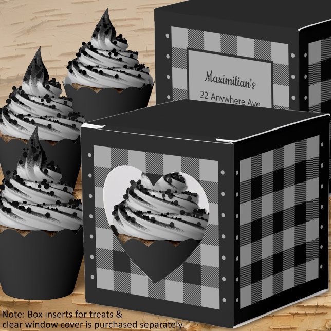 Buffalo Check - Grey and Black - Heart Favour Box (Buffalo Check - Gray and Black - Heart Favor Box - Cupcakes by Leapfroglisics Shop)