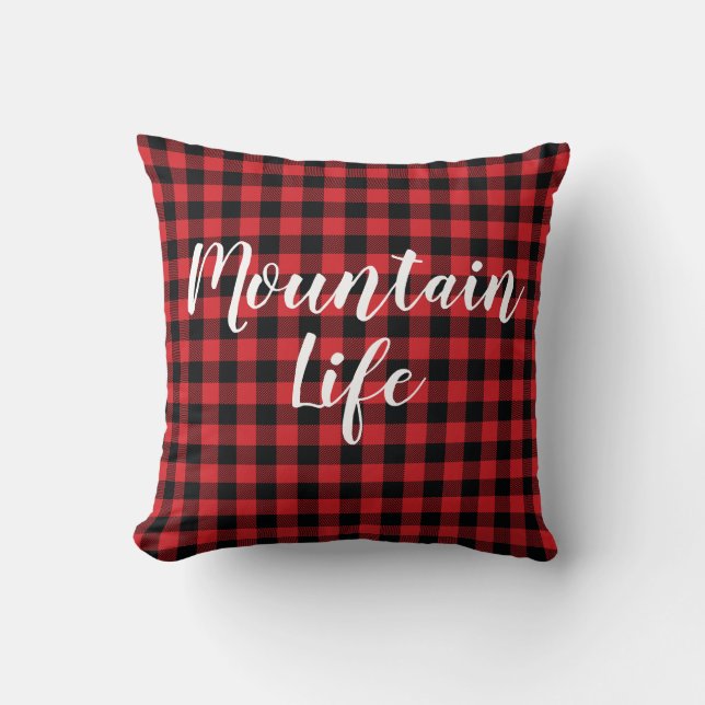 Buffalo Check Mountain Life Throw Pillow (Front)