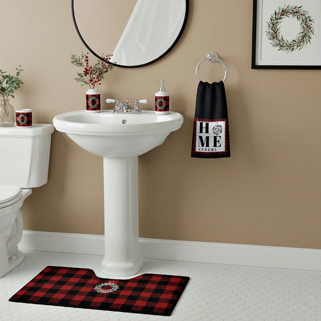 Buffalo check ornament "Home" personalised Hand Towel (Creator Uploaded)