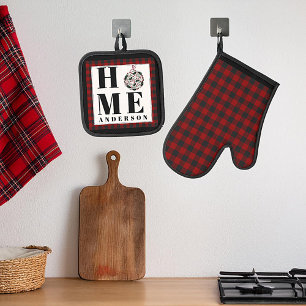 Buffalo check ornament "Home" personalised Oven Mitt & Pot Holder Set