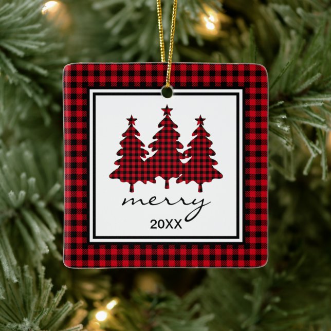Buffalo Check Photo Ceramic Ornament (Tree)