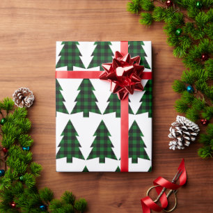 Buffalo Check Pine Trees Rustic Wrapping Paper