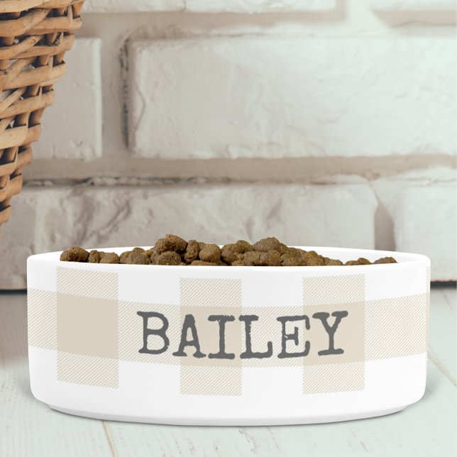 Buffalo Check Plaid Beige Farmhouse Personalised Bowl (Creator Uploaded)
