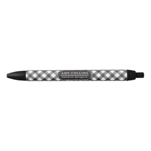 Buffalo Check Plaid Black & White Personalised Ink Pen