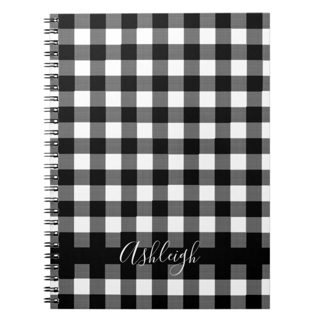 Buffalo Check Plaid Chic Handwritten Script Name Notebook (Front)