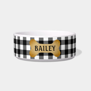 Buffalo Check Plaid Dog Bone Name Bowl