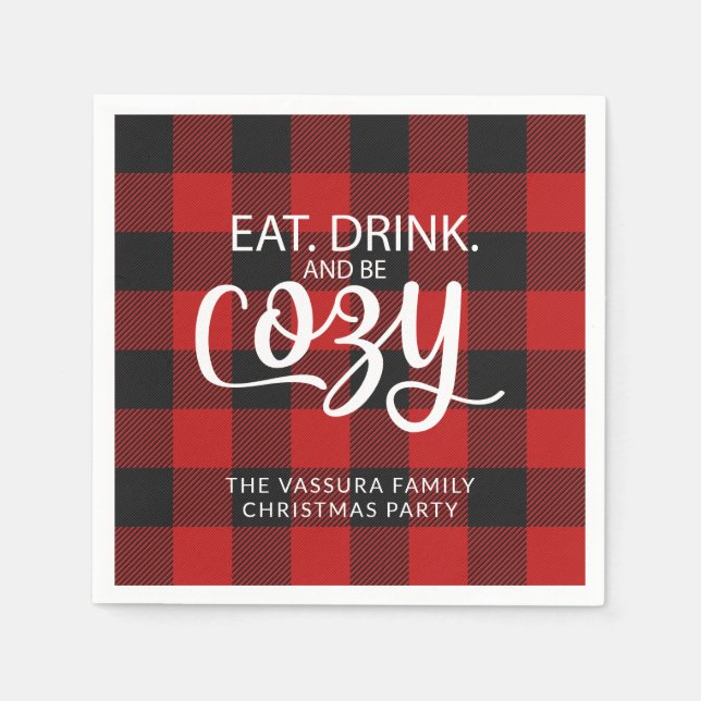 Buffalo Check Plaid Eat Drink Be Cosy Christmas Napkin (Front)