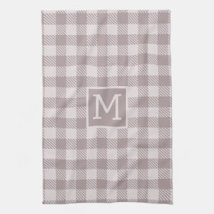 Buffalo Check Plaid Gingham Check Beige Monogram  Tea Towel
