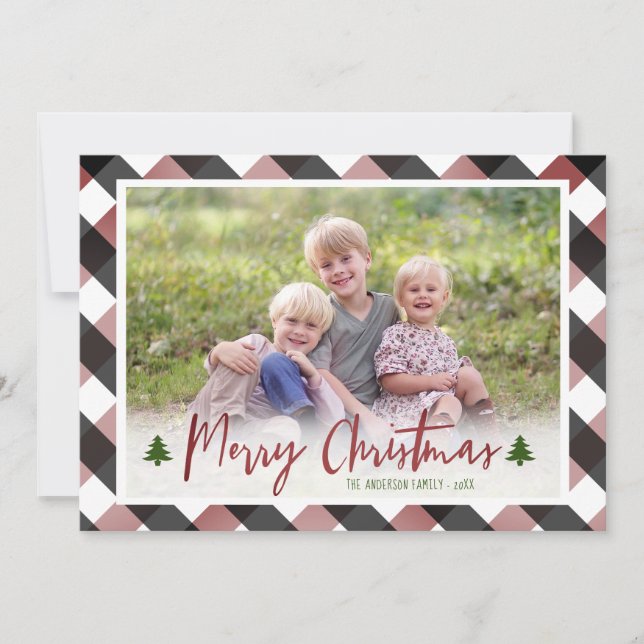 Buffalo Check Plaid Photo Christmas Holiday Card (Front)