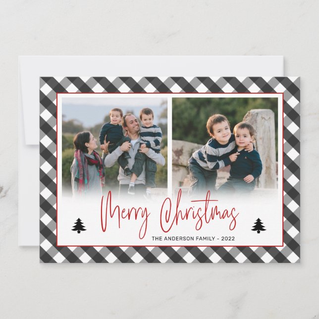 Buffalo Check Plaid Photo Collage Christmas Holiday Card (Front)
