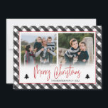 Buffalo Check Plaid Photo Collage Christmas Holiday Card<br><div class="desc">This flat photo Christmas card offers two square photos on the front and accented with a festive black and grey buffalo check pattern. The backside offers custom text for a personal message.</div>