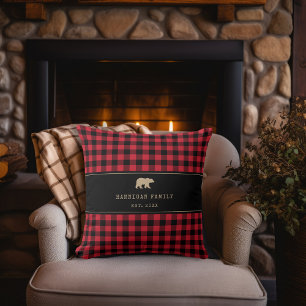 Buffalo Check Plaid Rustic Red and Black Family Cushion