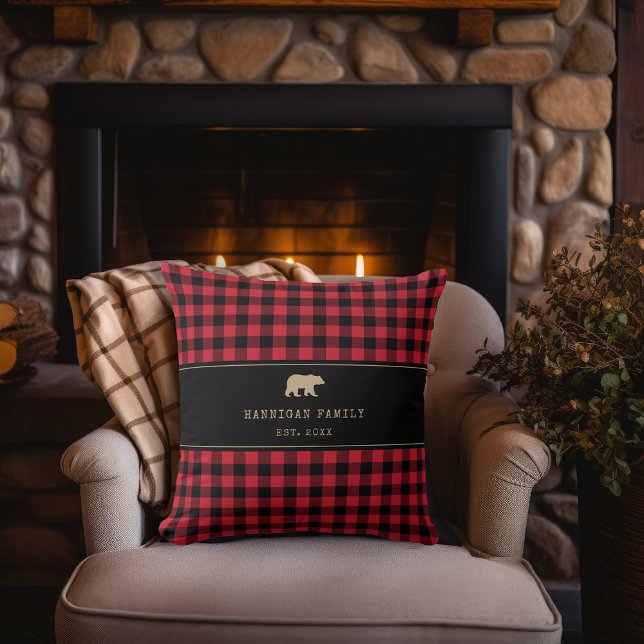 Buffalo Check Plaid Rustic Red and Black Family  Cushion (Creator Uploaded)