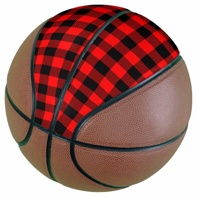 Buffalo Check Red and Black Lumberjack Plaid Decor Basketball (Angled)