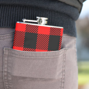 Buffalo Check Red and Black Lumberjack Plaid Decor Hip Flask