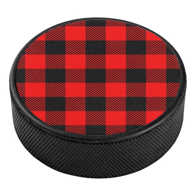 Buffalo Check Red and Black Lumberjack Plaid Decor Hockey Puck (3/4)