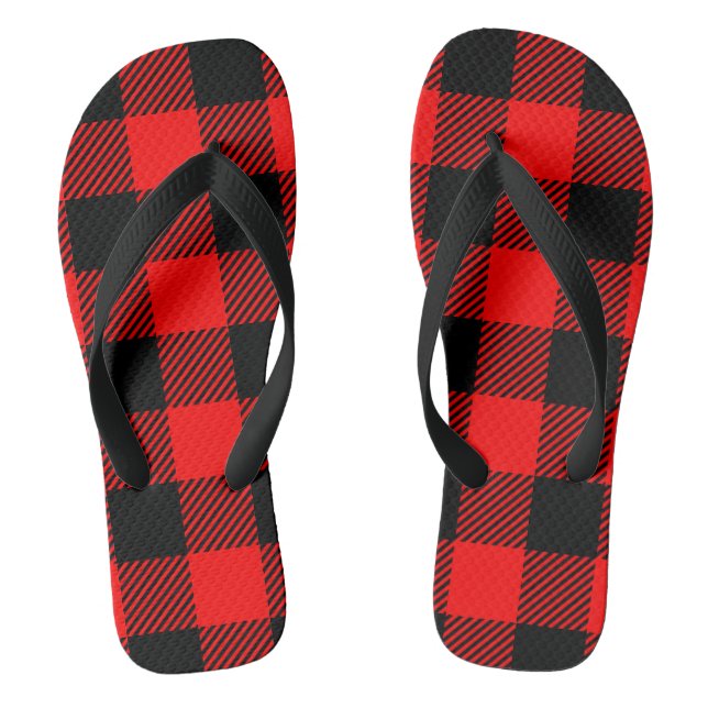Buffalo Check Red and Black Lumberjack Plaid Decor Jandals (Footbed)