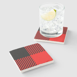Buffalo Check Red and Black Lumberjack Plaid Decor Stone Coaster