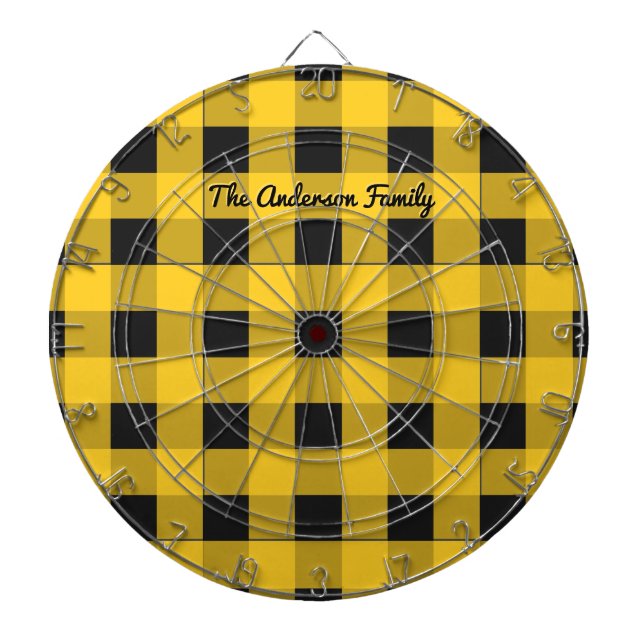 Buffalo Check Rustic Patterned Yellow Dartboard (Front)