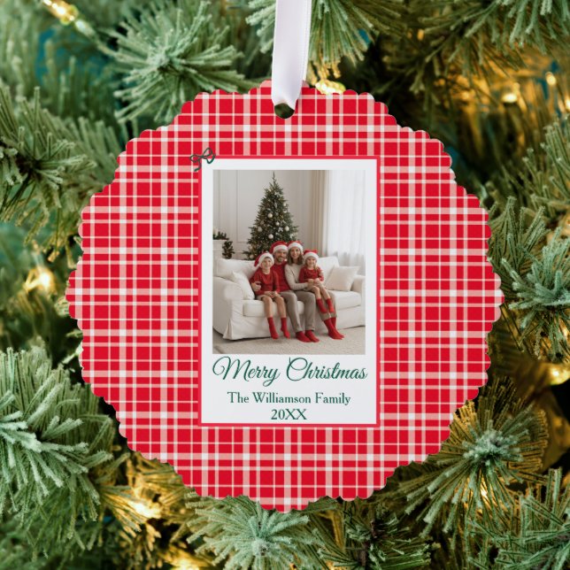 Buffalo Check Style Photo Frame Merry Christmas Tree Decoration Card (Insitu (Tree))