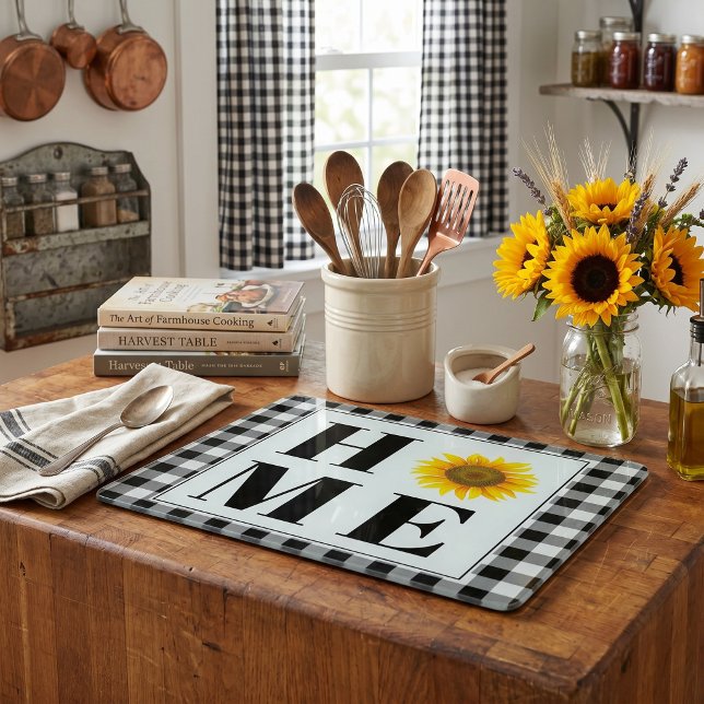Buffalo check sunflower "Home"  Cutting Board (Creator Uploaded)