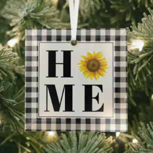 Buffalo check sunflower "Home"   Glass Tree Decoration