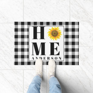 Buffalo check sunflower "Home" personalised Doormat