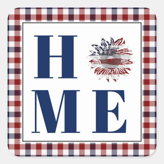 Buffalo check sunflower "Home"  Square Sticker (Front)