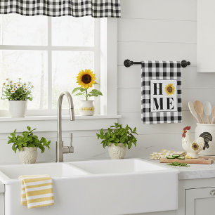 Buffalo check sunflower "Home" Tea Towel
