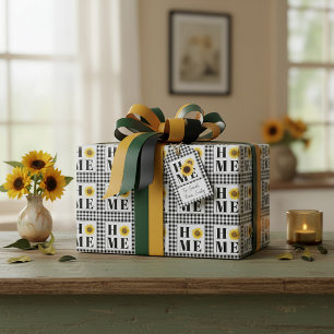 Buffalo check sunflower "Home" Wrapping Paper