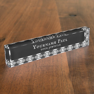 Buffalo Check White and Black Squares Plaid Nameplate