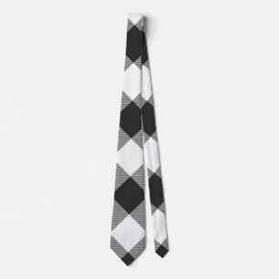 Buffalo Check White and Black Squares Plaid Tie