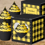Buffalo Check - Yellow and Black - Heart Favour Bo Favour Box<br><div class="desc">Heart yellow and black buffalo check favour box. Text on the back of the box is customisable. If you use the 'edit design' button/tool,  you can also add your own images/photos. Other colorways available.

See the Collection of all box sizes & buffalo check colours here:
https://www.zazzle.com/collections/boxes_product_promotional_gift_buffalo_check-119842043554925619</div>