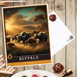 Buffalo   Cute Family Vintage Animal Postcard