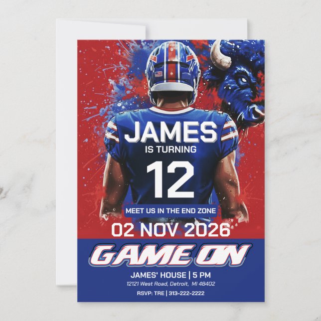 Buffalo Football Birthday Invitation (Front)