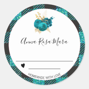 *~* Buffalo Gingham AP30 . Canning Homemade Roses Classic Round Sticker