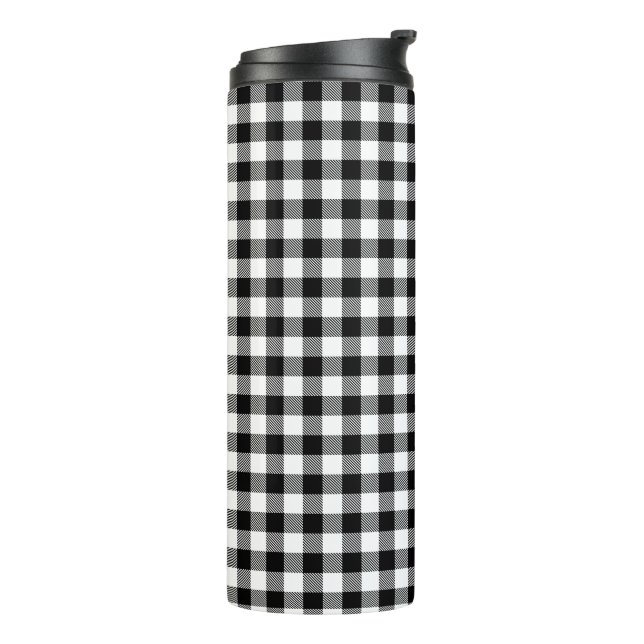 Buffalo Gingham Black And White Check Plaid Thermal Tumbler (Rotated Left)