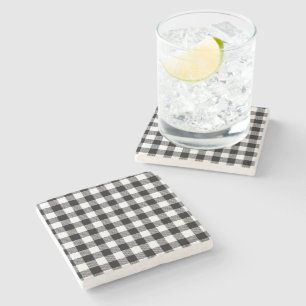 Buffalo Gingham Black And White Check Plaid Throw  Stone Coaster