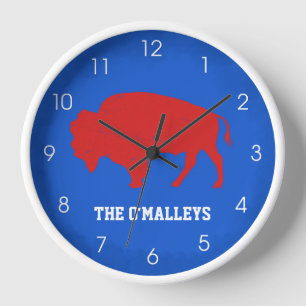 Buffalo Grunge Distressed Blue Red New York 716 Clock