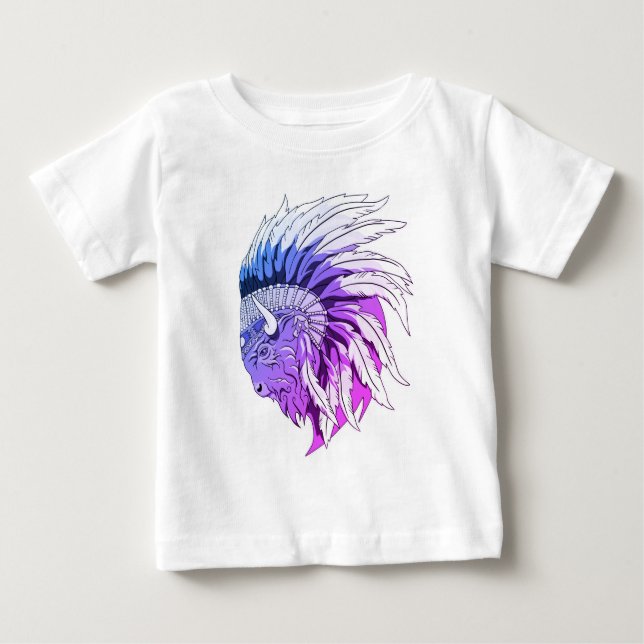 Buffalo Head With indian Headdress Baby T-Shirt (Front)