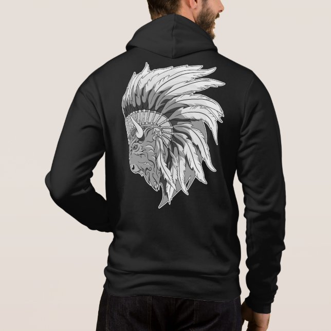 Buffalo Head With indian Headdress Hoodie (Back)